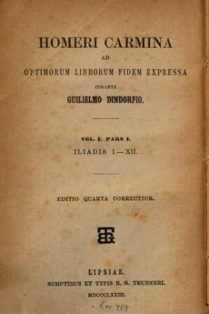 Homeri carmina ad optimorum librorum fidem expressa curante Guilielmo Dindorfio. 1,1
