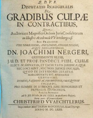 Disputatio Inauguralis De Gradibus Culpae In Contractibus