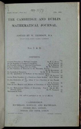 1: The Cambridge and Dublin mathematical journal