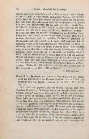 90-91 [Rezension] Rauschen, Gerhard, Grundriß der Patrologie mit besonderer Berücksichtigung des Lehrgehalts der Väterschriften
