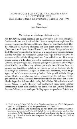 Klopstocks Schwager Hartmann Rahn als Entrepreneur der Harburger Kattundruckerei 1763 - 1770