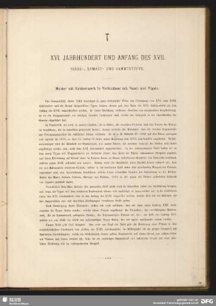 XVI. Jahrhundert und Anfang des XVII. Seide-, Damast- und Sammtstoffe