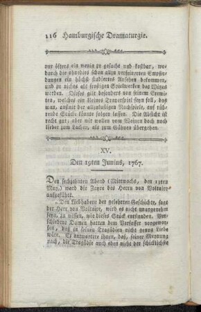 XV. Den 19ten Junius, 1767