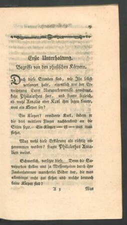 Erste Unterhaltung. Begriffe von den physischen Koerpern.