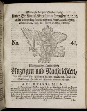 No. 41. Montags, den 9ten Oktober 1769.