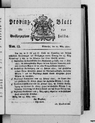 Num. 12, Ausgabe vom 21. März 1821
