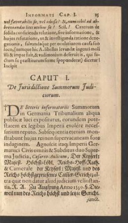 Caput I. De Juris dictione Summorum Judiciorum.