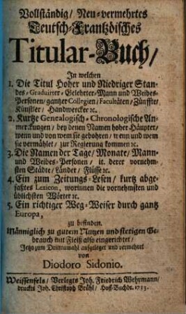 Vollständig, Neu-vermehrtes Teutsch-Frantzösisches Titular-Buch