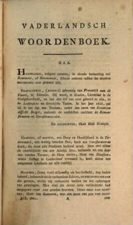 Vaderlandsch Woordenboek : Met Kaarten, Plaaten en Pourtraitten, 19. HAA - HAAR