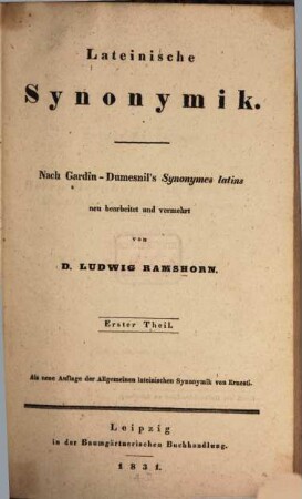 Lateinische Synonymik, 1