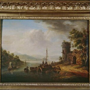 Rüdesheim am Rhein, Rheinlandschaft mit Nahemündung, im Hintergrund Bingen