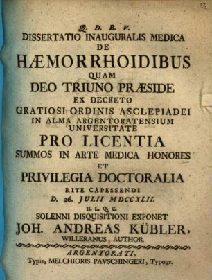 Diss. inaug. med. de haemorrhoidibus