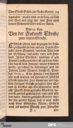 Das 23. Cap. Von der Zukunfft Christi/ zum letzten Gericht.