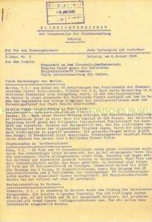 Interner Nachrichtendienst der Stadtverwaltung Leipzig mit Kurznachrichten aus dem In- und Ausland ("Nur für den Dienstgebrauch")