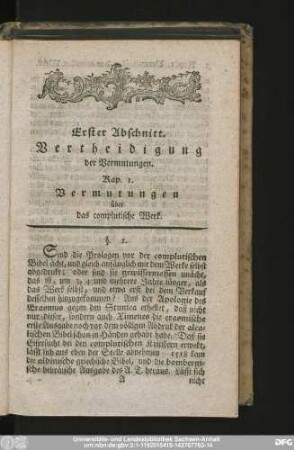 Erster Abschnitt. Vertheilung der Vermutungen.