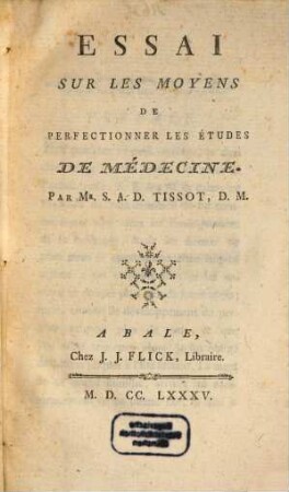 Essai Sur Les Moyens De Perfectionner Les Études De Médecine