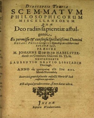 Diascepsis Tertia Scemmatvm Philosophicorum Miscellaneorum