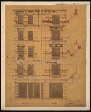 Wohnhaus des Maurermeisters J. Grund, Berlin-Mitte: Teilansichten, 2 Fassadenschnitte horizontal