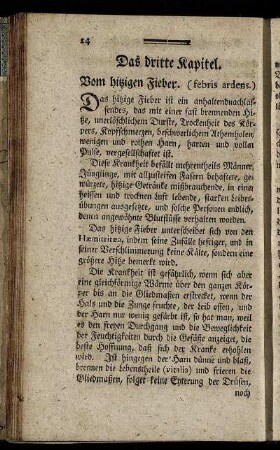 Das dritte Kapitel. Vom hitzigen Fieber. (febris ardens.)