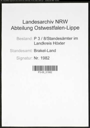 Sterberegister Standesamt Brakel-Land