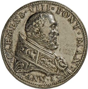 Medaille von Niccolo Bonis auf Papst Clemens VIII. mit Darstellung von Justitia und Clementia, 1592