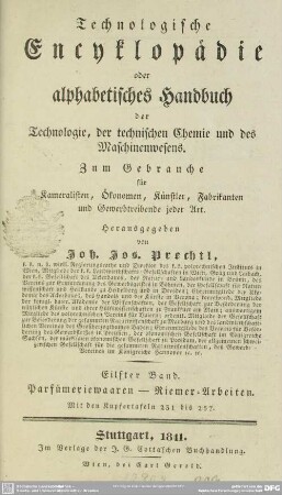 [Hauptbd.] 11: Parfümeriewaaren - Riemer-Arbeiten. Mit den Kupfertafeln 231 bis 257