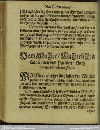 Vom Wucher, Wucherlichen Contracten und Partiten, Auch von nachgelassenen Zinsen