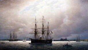 Der Kriegshafen in Kiel mit der Kreuzerfregatte "Prinz Adalbert"