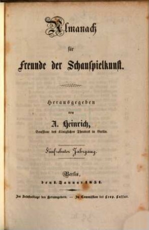 Almanach für Freunde der Schauspielkunst. 15. 1851