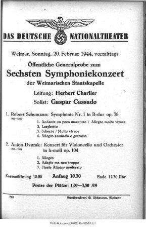 Öffentliche Generalprobe zum Sechsten Symphoniekonzert