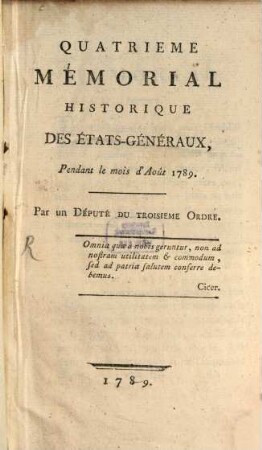 Mémorial Historique Des États Généraux, 4. Pendant le mois d'Août 1789