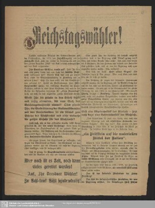 Reichstagswähler! : Dieselbe reaktionäre Mehrheit der Nationalliberalen und der Konservativen, die 1878 das Sozialistengesetz ...; [Wahlaufruf zur Wahl von Dr. Georg Gradnauer]