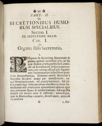 Part. II. De Secretionibus Humorum Specialibus.