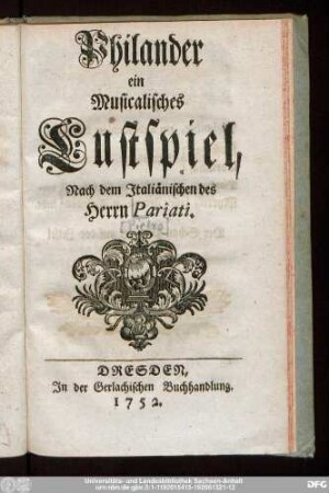 Philander : ein Musicalisches Lustspiel