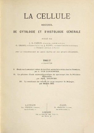 Étude sur la structure intime de la cellule musculaire striée chez les vertébrés : (Mémoire déposé le 1r janvier 1888.)