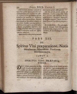 Pars XXX. De Spiritus Vini praeparatione, Notis Metallorum, Mineralium, Ponderum, Mensurarumque.