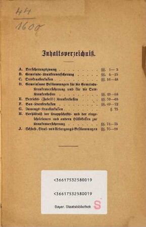 Gesetz betreffend die Krankenversicherung der Arbeiter : Vom 15. Juni 1883. Nebst Sachregister. [Umschlagtitel]