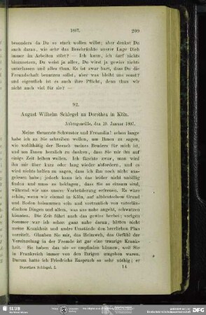 August Wilhelm von Schlegel an Dorothea von Schlegel, Aubergenville, 19.01.1807