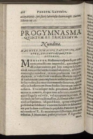Progymnasma Quintum Et Tricesimum. Nundinæ.
