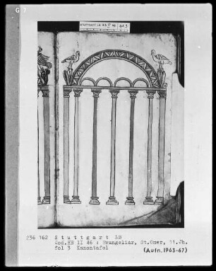 Evangeliar (unvollendet) — Kanontafel mit Vogelpaar, Folio 3recto