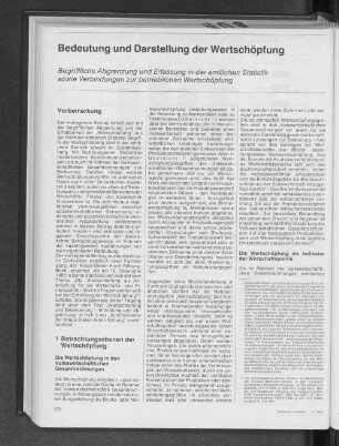 Bedeutung und Darstellung der Wertschöpfung : Begriffliche Abgrenzung und Erfassung in der amtlichen Statistik sowie Verbindungen zur betrieblichen Wertschöpfung