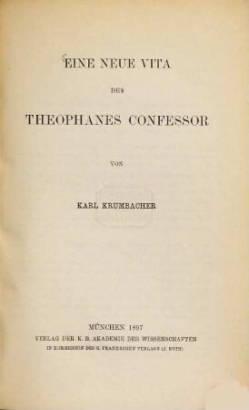 Eine neue Vita des Theophanes Confessor