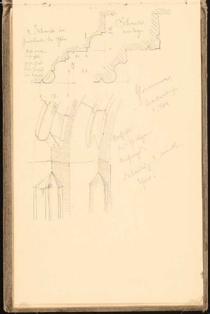 Skizzenbuch 1900-1901: Frauenkirche in Grimma, Details des Portals, Ansicht, Schnitt