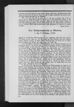 Das Religionsgespräch zu Marburg 1. bis 3. Oktober 1529