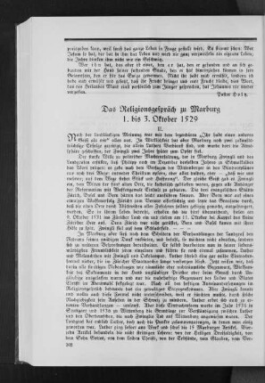 Das Religionsgespräch zu Marburg 1. bis 3. Oktober 1529