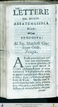 Lettere del Signor Abbate Massola di Lode.