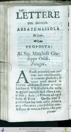Lettere del Signor Abbate Massola di Lode.