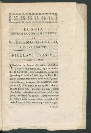 Elogia Virorum Doctrina Illustrium De Wilelmo Goesio, Eiusque Scriptis