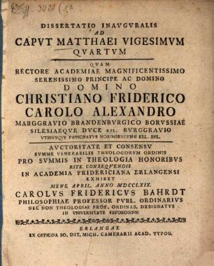 Dissertatio inavgvralis ad capvt Matthaei vigesimum qvartvm