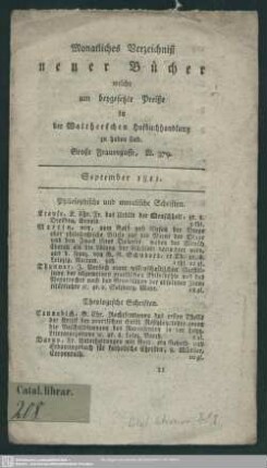 1811,Sep.: Monatliches Verzeichniß neuer Bücher, welche um beygesetzte Preiße in der Waltherschen Hofbuchhandlung zu haben sind